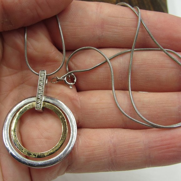 20" Sterling Rustic Diamond & 14K Gold Necklace - Picture 3 of 6